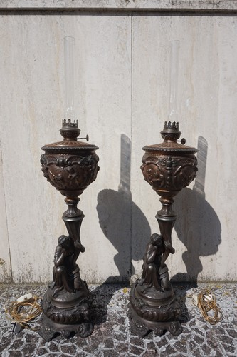 Coppia vecchi lumi rame - , a